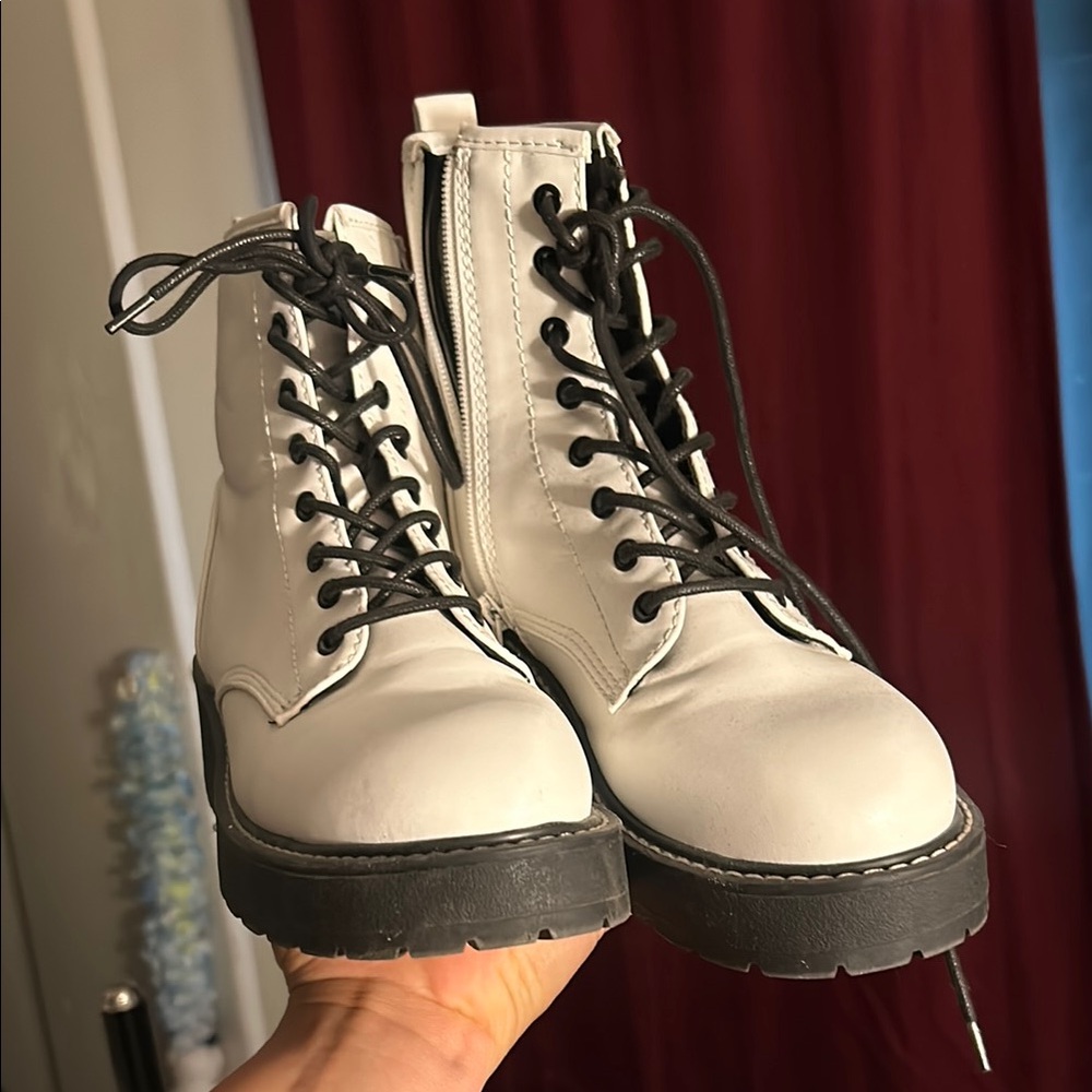 White Lace-Up Ankle Boots